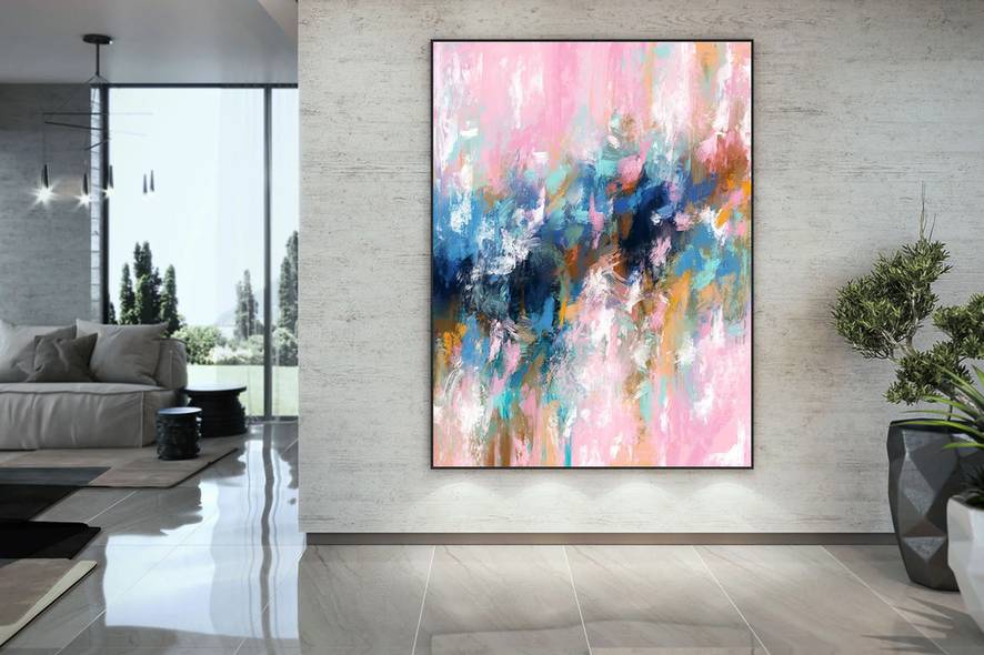 Blue Handmade Hand-painted Contemporary Abstract Canvas Artwork ABWB9